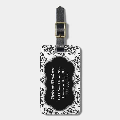 Chic Black & White Damask Luggage Tag Zazzle