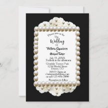 Chic Black $ White Damask Pearl Wedding Invitation