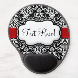 Chic Black/White Damask Red Ribbon Gel Mouse Pad