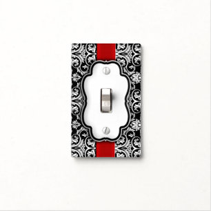 Chic Black/White Damask Red Ribbon Light Switch Cover