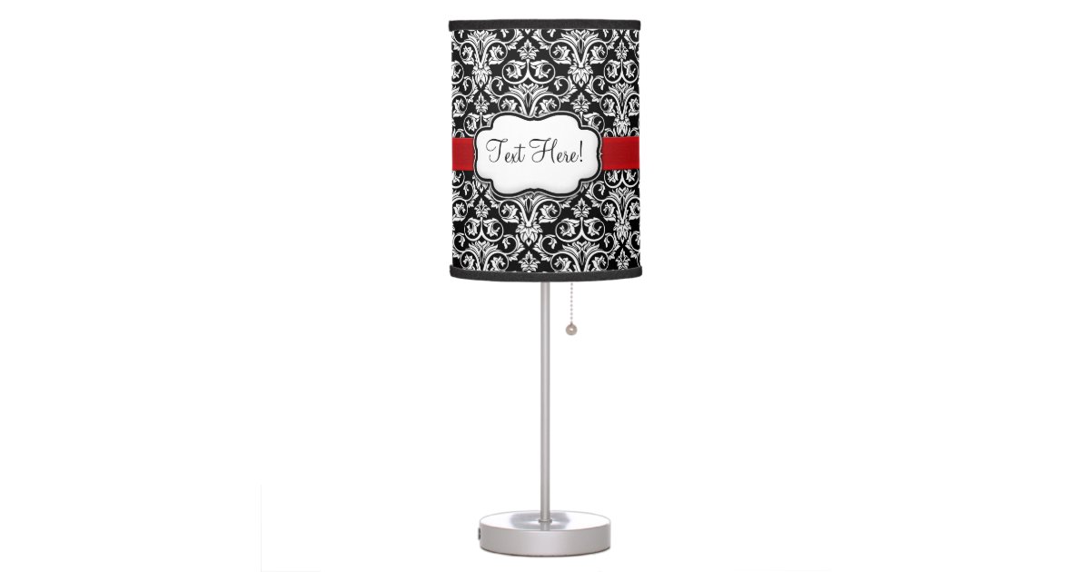 Chic Black/White Damask Red Ribbon Table Lamp Zazzle