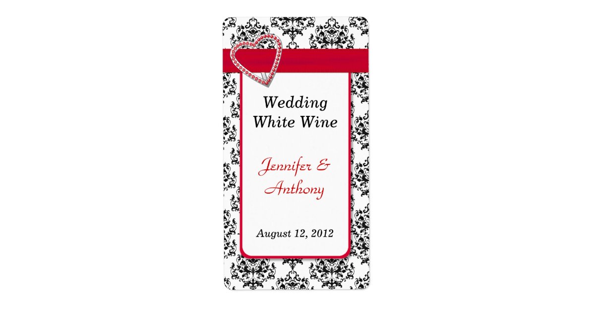 Chic Black & White Damask Wedding Wine Labels | Zazzle