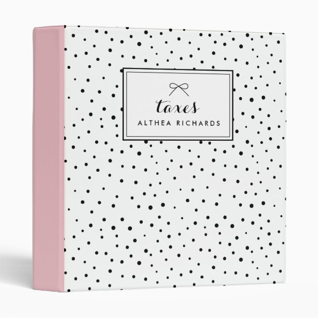 Chic Black & White Dots Personalized Binder (Front/Spine)