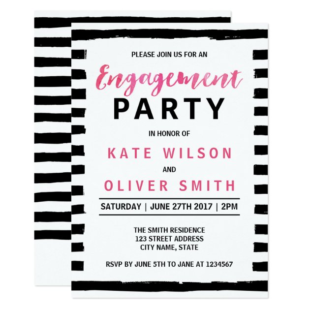 Chic Black & White Engagement Party Invitation