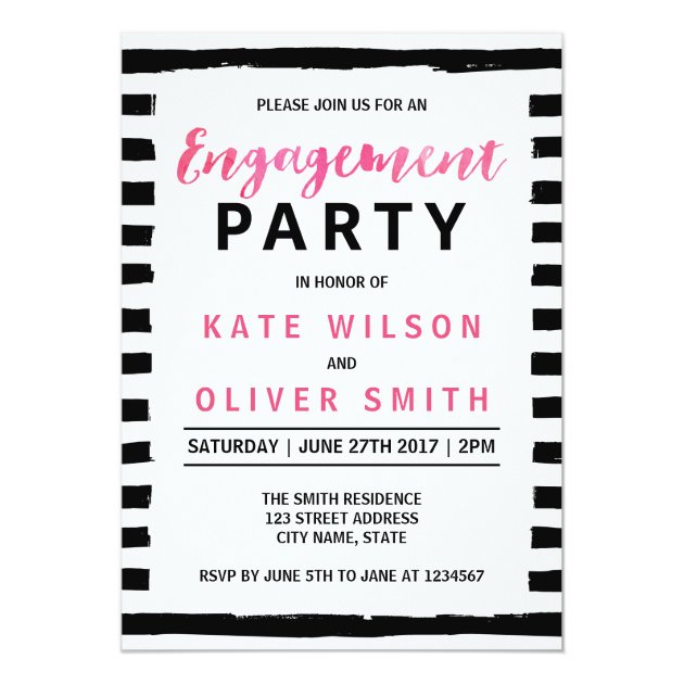 Chic Black & White Engagement Party Invitation