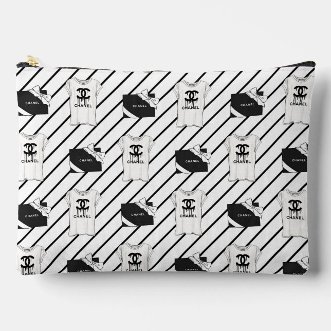Chic Black & White Fashion Pattern Makeup Pouch (Front)