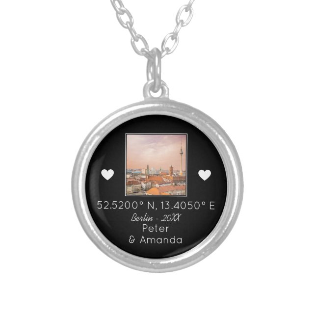 Chic Black & White First Date Keepsake Boyfriend Silver Plated Necklace (Front)