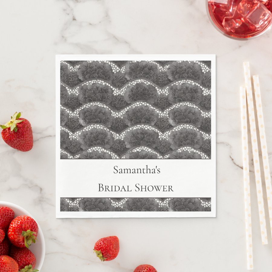 Chic Black White Floral Bridal Shower Napkins