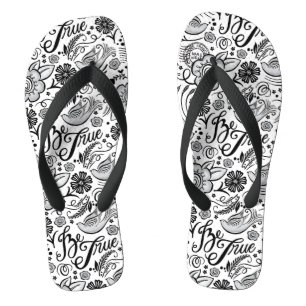 Chic Black White Floral Pattern Flip Flops
