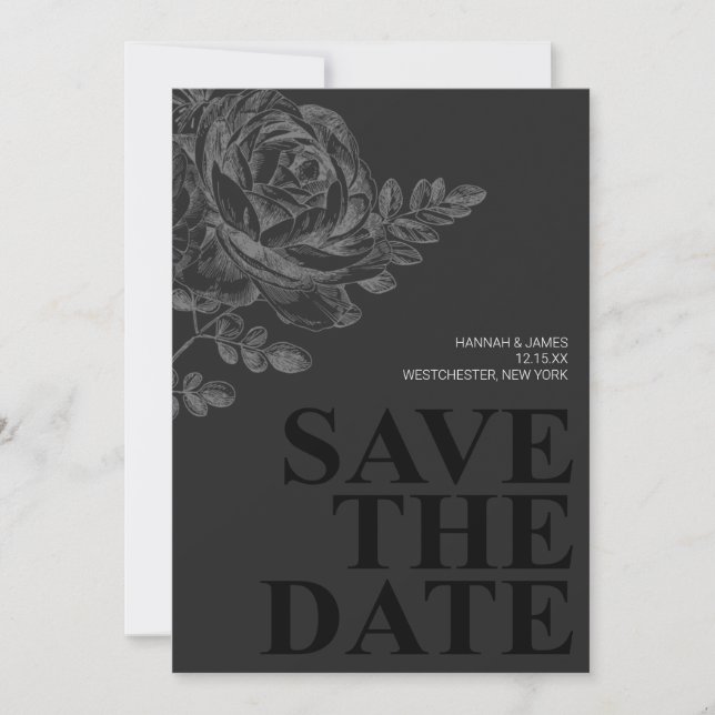 Chic Black White Floral Save the Date Invitation (Front)