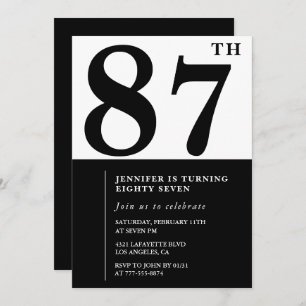 Chic Black White for her 87th birthday Invitation