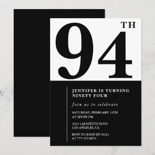 Chic Black White for her 94th birthday Invitation