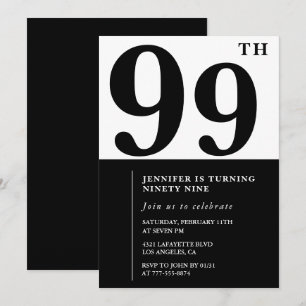 Chic Black White for her 99th birthday Invitation