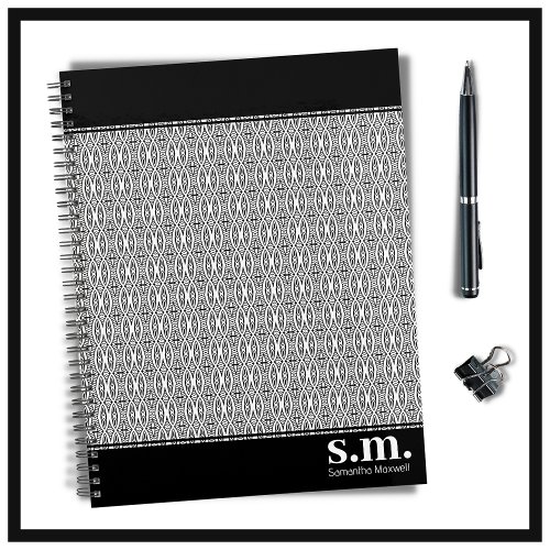 Chic Black  White Geometric Pattern Monogram Planner