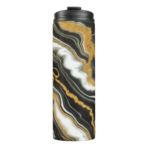 Chic Black White Gold Marble Look Glam Thermal Tumbler