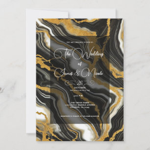  Chic Black White Gold Marble Look Glam Wedding  Invitation