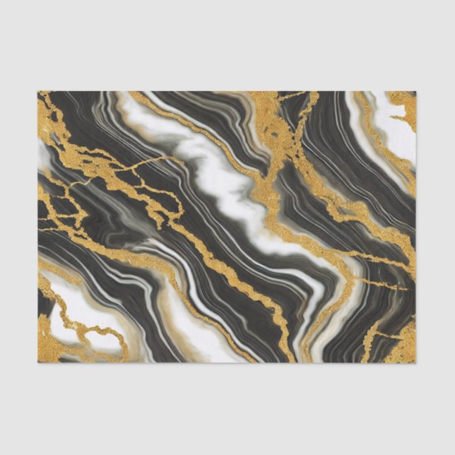  Chic Black White Gold Marble Look Glam Wedding  Tissue Paper (Front)