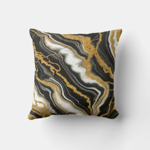  Chic Black White Gold Marble Look Glamour Throw Pillow