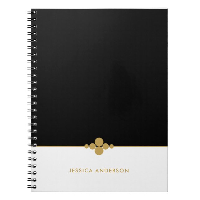 Chic Black White Gold Personalized Notebook (Front)