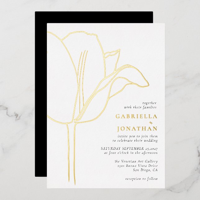 Chic Black White Gold Tulip Wedding Foil Invitation (Front/Back)