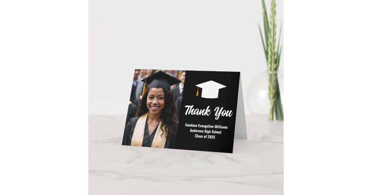 Chic Black White Graduate Photo Graduation Folded Thank You Card | Zazzle