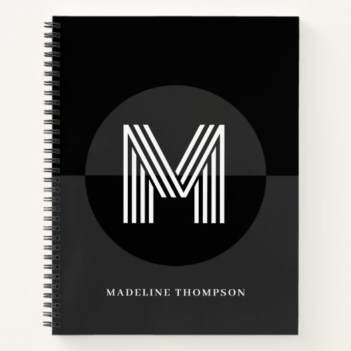 Chic Black White Gray Geometric Modern Monogram Notebook