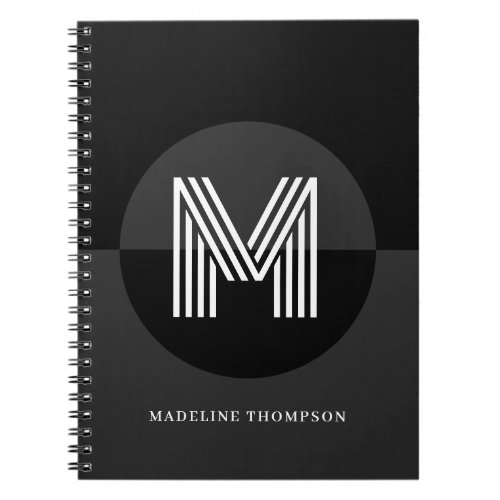 Chic Black White Gray Geometric Modern Monogram Notebook
