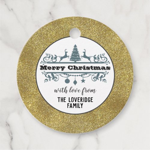 Chic Black White Gray Merry Christmas Gold Glitter Favor Tags