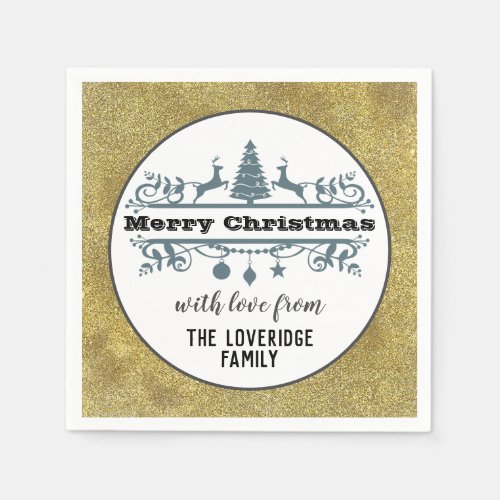 Chic Black White Gray Merry Christmas Gold Glitter Napkins