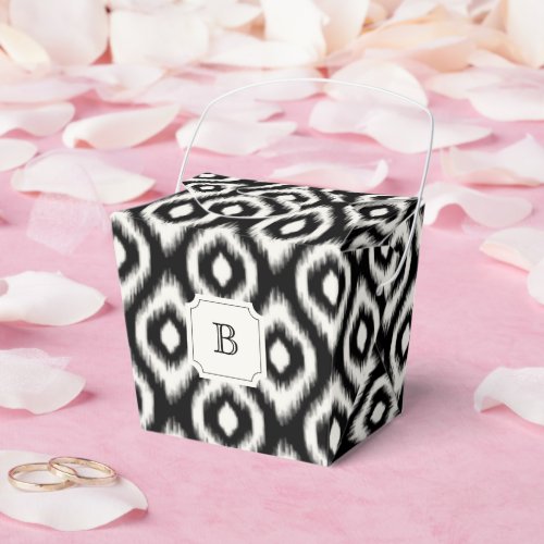 Chic Black  White Ikat Diamond Monogram Party Favor Boxes