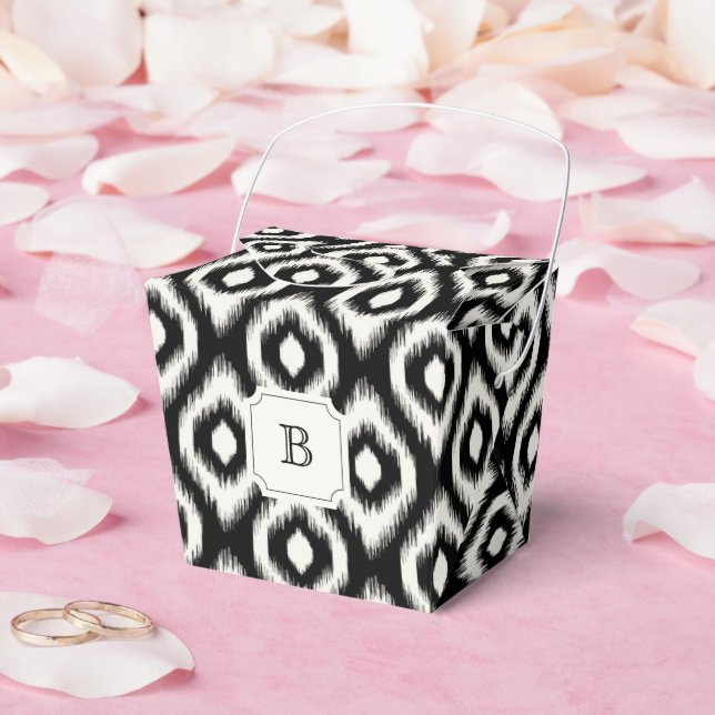 Chic Black & White Ikat Diamond Monogram Party Favor Boxes (Wedding)