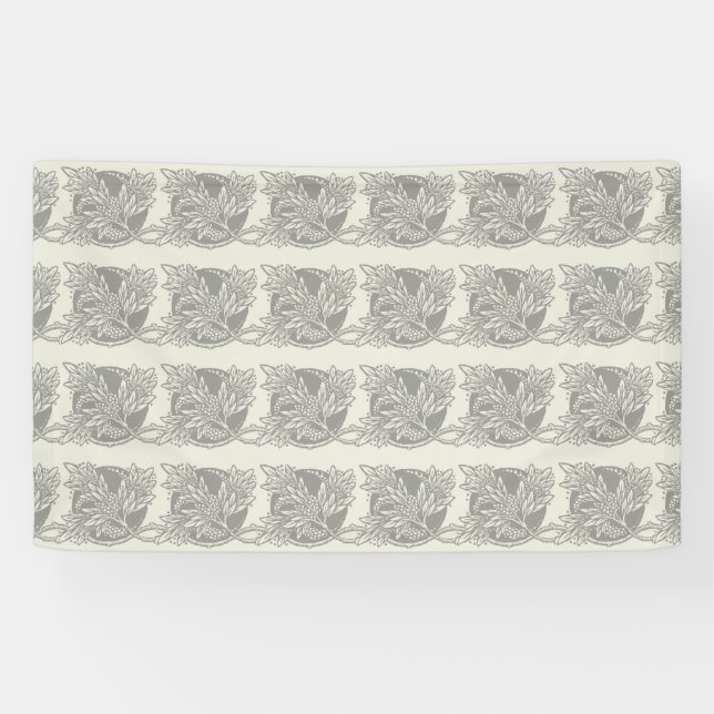Chic Black White Leaf Botanical Art Nouveau Banner (Horizontal)