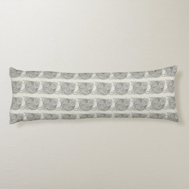Chic Black White Leaf Botanical Art Nouveau Body Pillow (Back)
