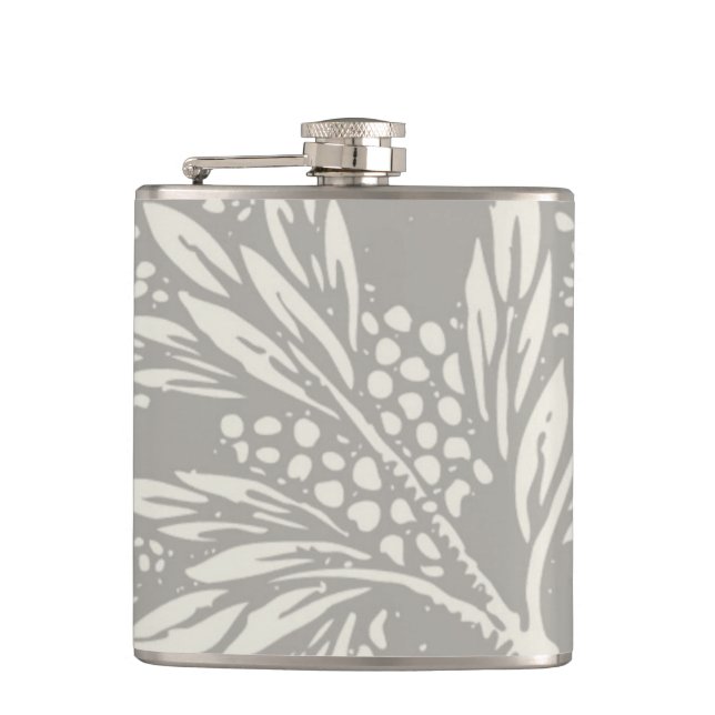 Chic Black White Leaf Botanical Art Nouveau Hip Flask (Front)