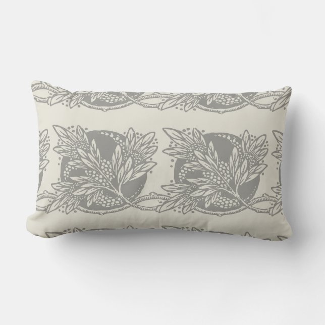 Chic Black White Leaf Botanical Art Nouveau Lumbar Pillow (Front)