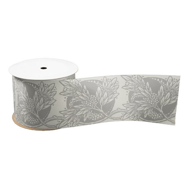 Chic Black White Leaf Botanical Art Nouveau Satin Ribbon (Spool)