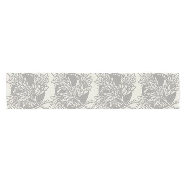 Chic Black White Leaf Botanical Art Nouveau Short Table Runner (Horizontal)