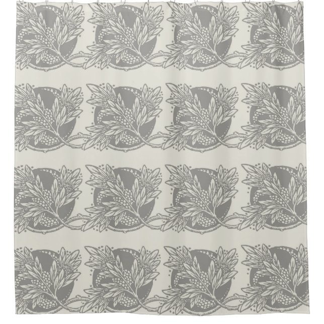 Chic Black White Leaf Botanical Art Nouveau Shower Curtain (Front)