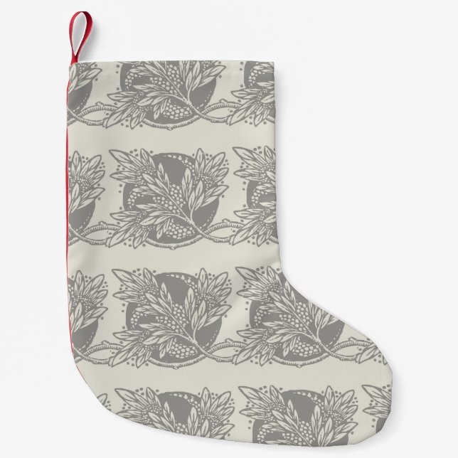 Chic Black White Leaf Botanical Art Nouveau Small Christmas Stocking (Front)
