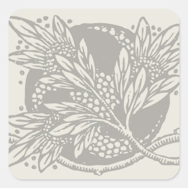 Chic Black White Leaf Botanical Art Nouveau Square Sticker (Front)