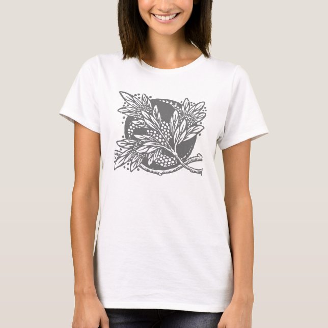 Chic Black White Leaf Botanical Art Nouveau T-Shirt (Front)
