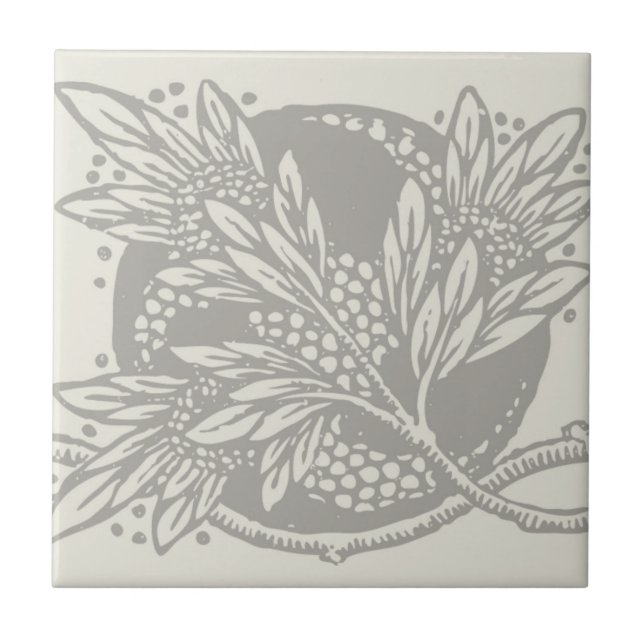 Chic Black White Leaf Botanical Art Nouveau Tile (Front)
