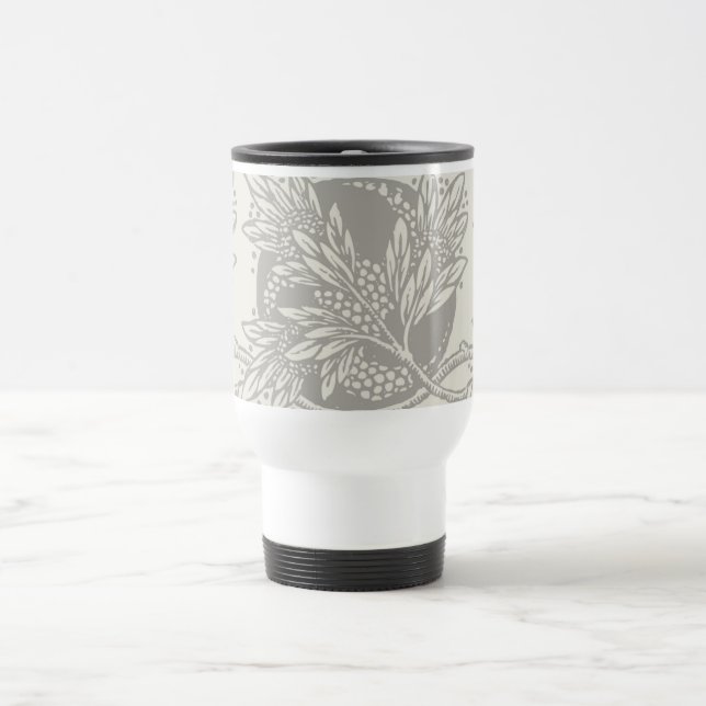Chic Black White Leaf Botanical Art Nouveau Travel Mug (Center)