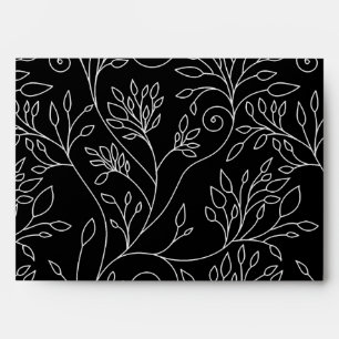 Chic Black White Line Art Vines Botanical Pattern Envelope