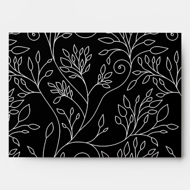Chic Black White Line Art Vines Botanical Pattern Envelope (Front)