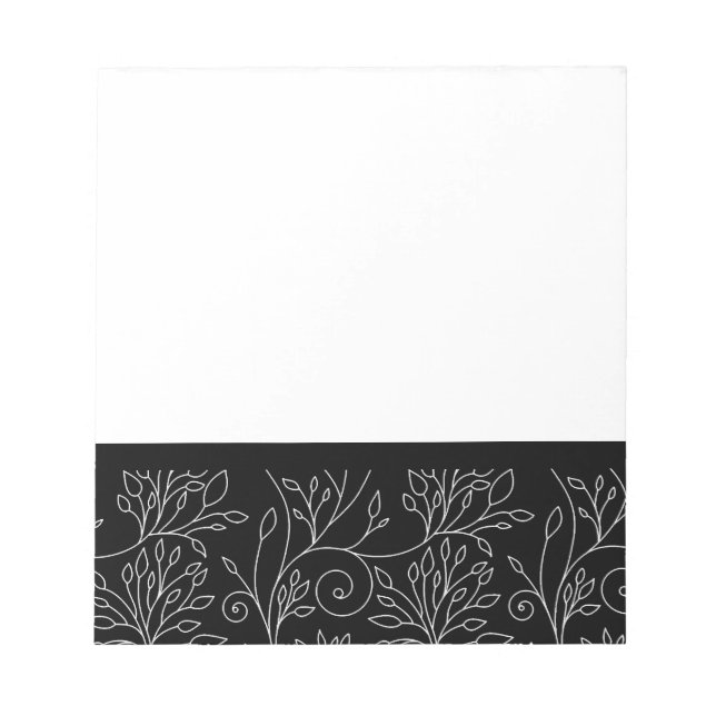 Chic Black White Line Art Vines Botanical Pattern Notepad (Front)