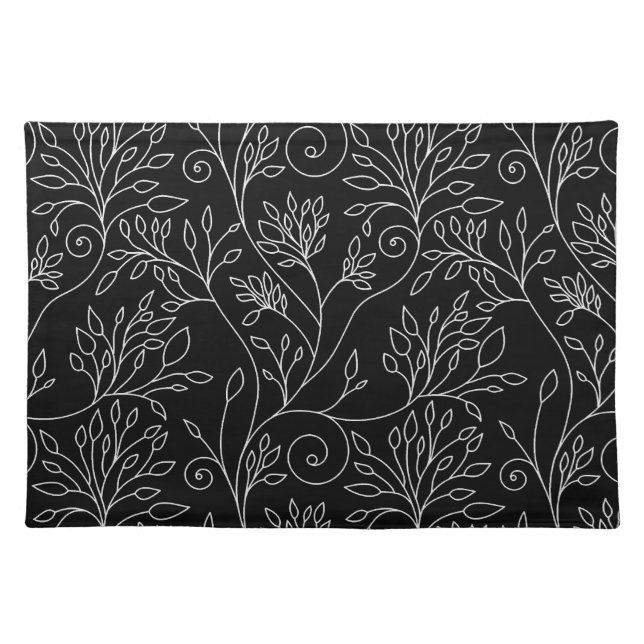 Chic Black White Line Art Vines Botanical Pattern Placemat (Front)