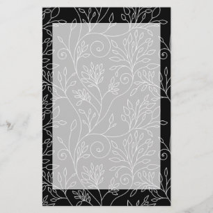 Chic Black White Line Art Vines Botanical Pattern Stationery