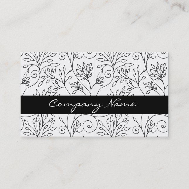 Chic Black White Line Art Vines Floral Pattern Business Card (Front)