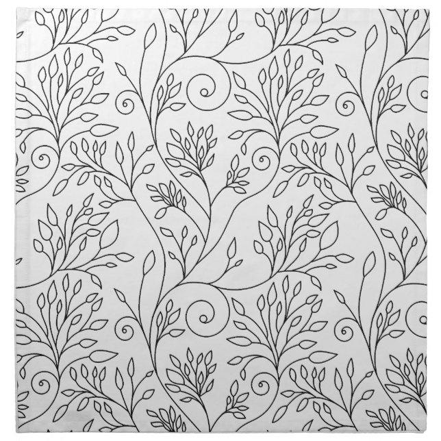 Chic Black White Line Art Vines Floral Pattern Cloth Napkin (Front)